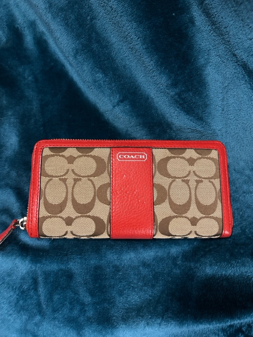 Coach Brown Signature Canvas Wallet with Red Trim REHAB Project
